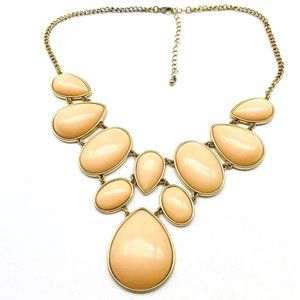 Peach Panel Necklace Gold Tone Statement Classic Glam Formal Petals
